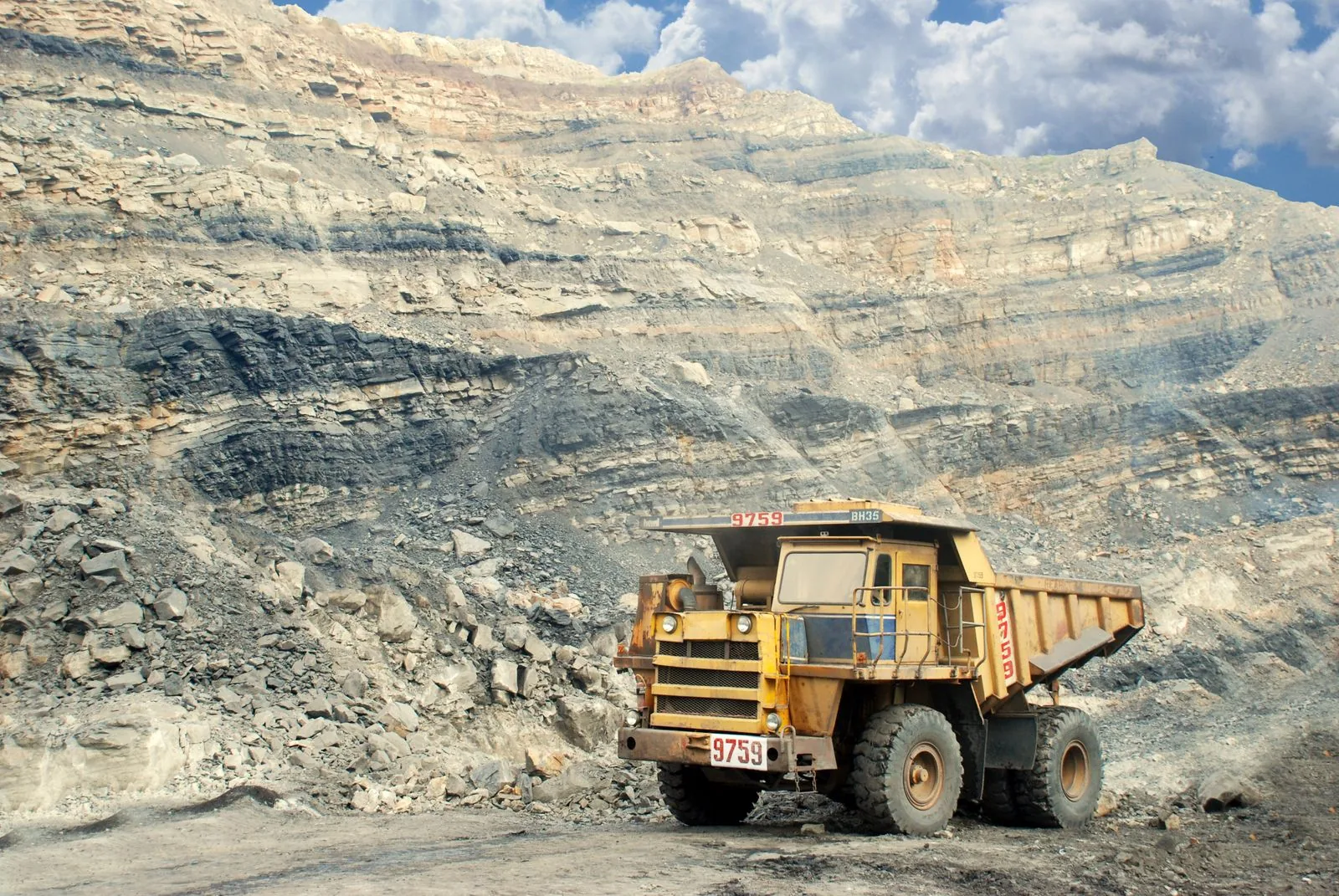 Mining haul truck in an open-pit quarry