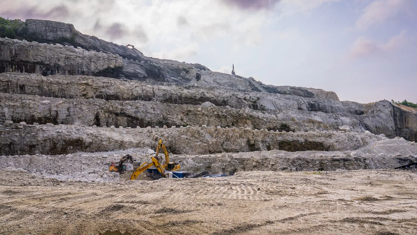 Bulldozer working in a quarry